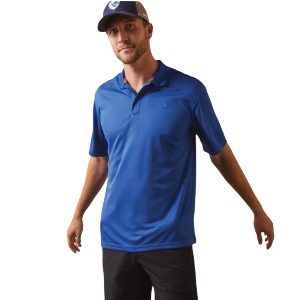 Ariat TEK Mens Short‎ Sleeve Polo Shirt Royal Blue Size Large Sun protection